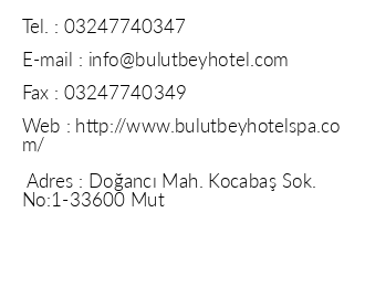 Bulutbey Hotel & Spa iletiim bilgileri